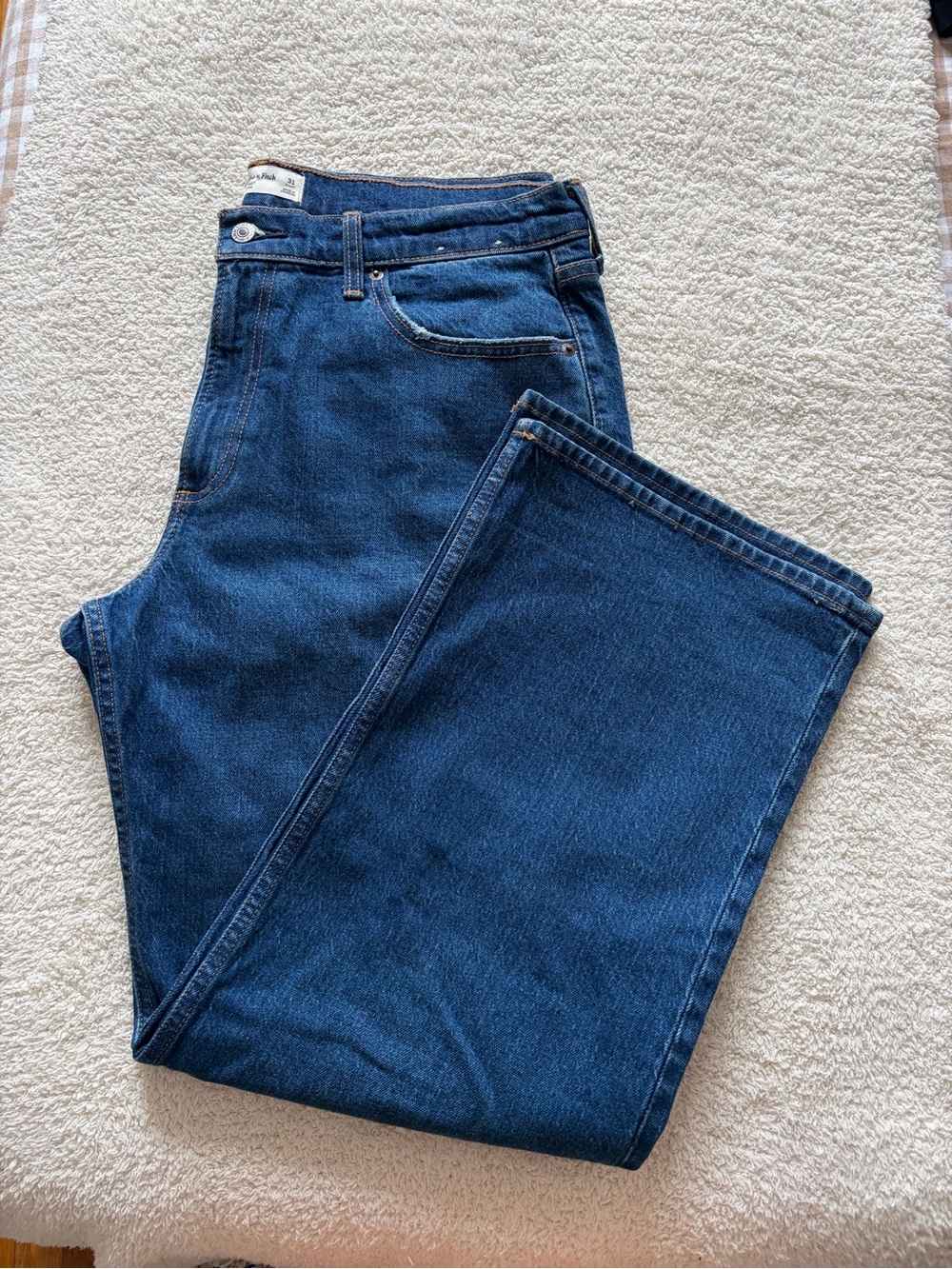 Abercrombie & Fitch Dark Blue Low-Rise Baggy Jeans
